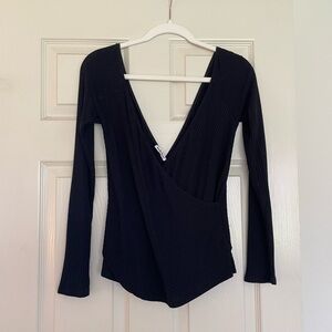 Reformation faux wrap v neck long sleeve top